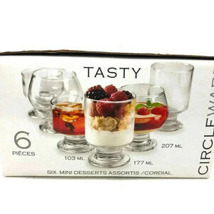 NIB 6 PC Mini Dessert Glass Serving Cups Assorted Size Gift Party Short